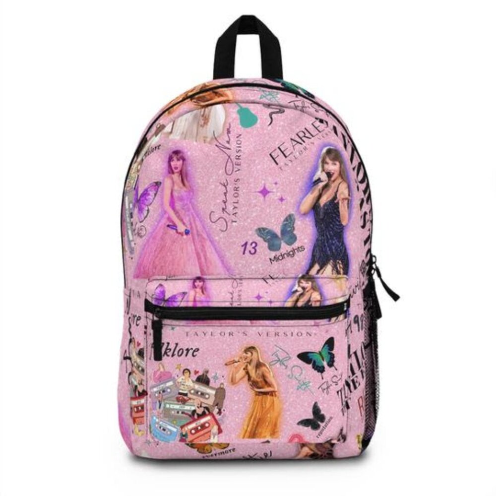 Taylor Swift Pink Glitter Kids Backpack with Multicolor Accents